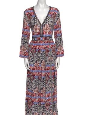 L'Agence ❤️ Boho Babushka Blue Red White Paisley Silk Maxi Dress